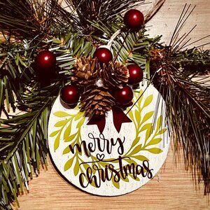 Holly Wreath Greetings Christmas Ornament